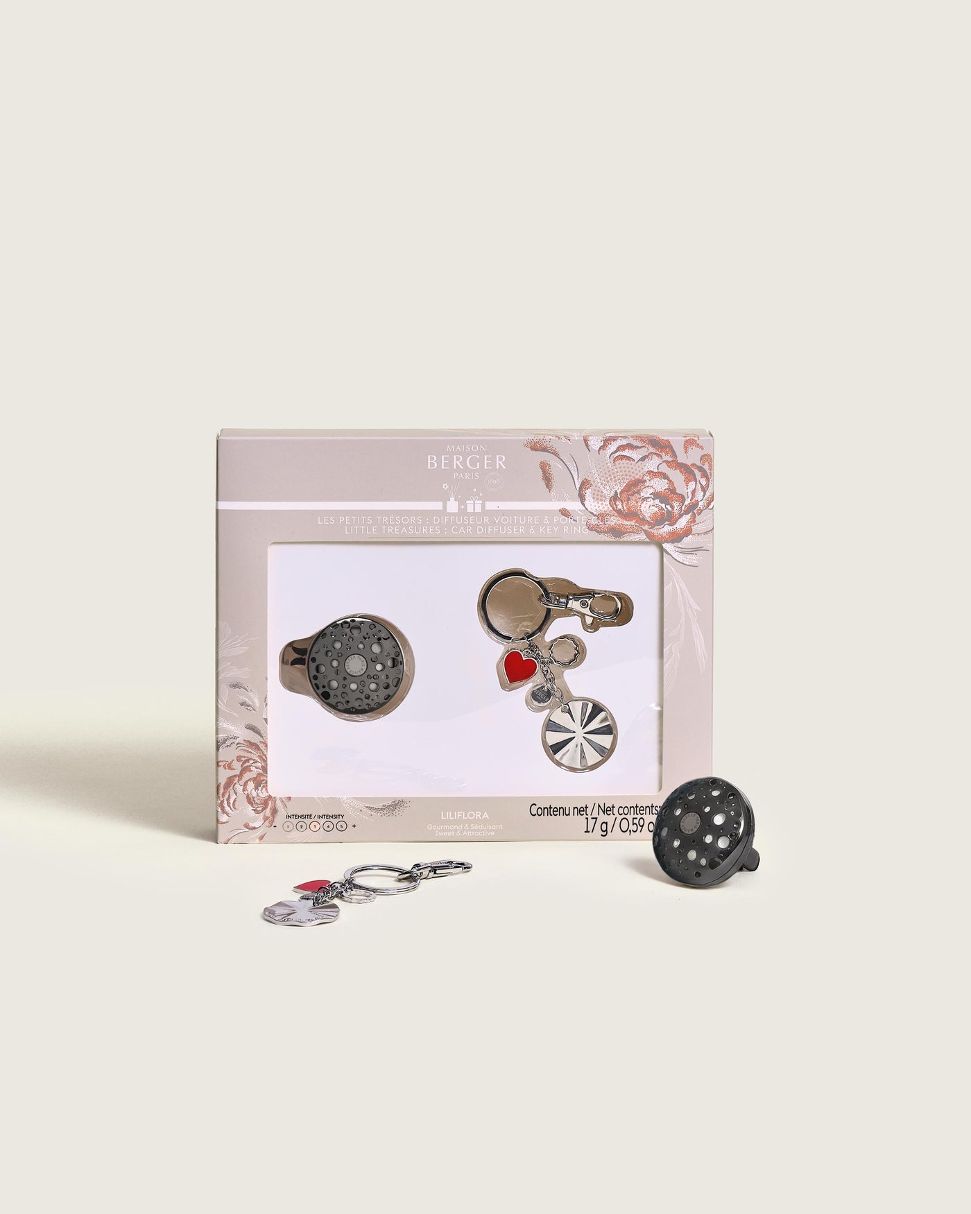 Little Treasures Ophelia Gift Pack Silver/Gun Metal car diffuser & key rings