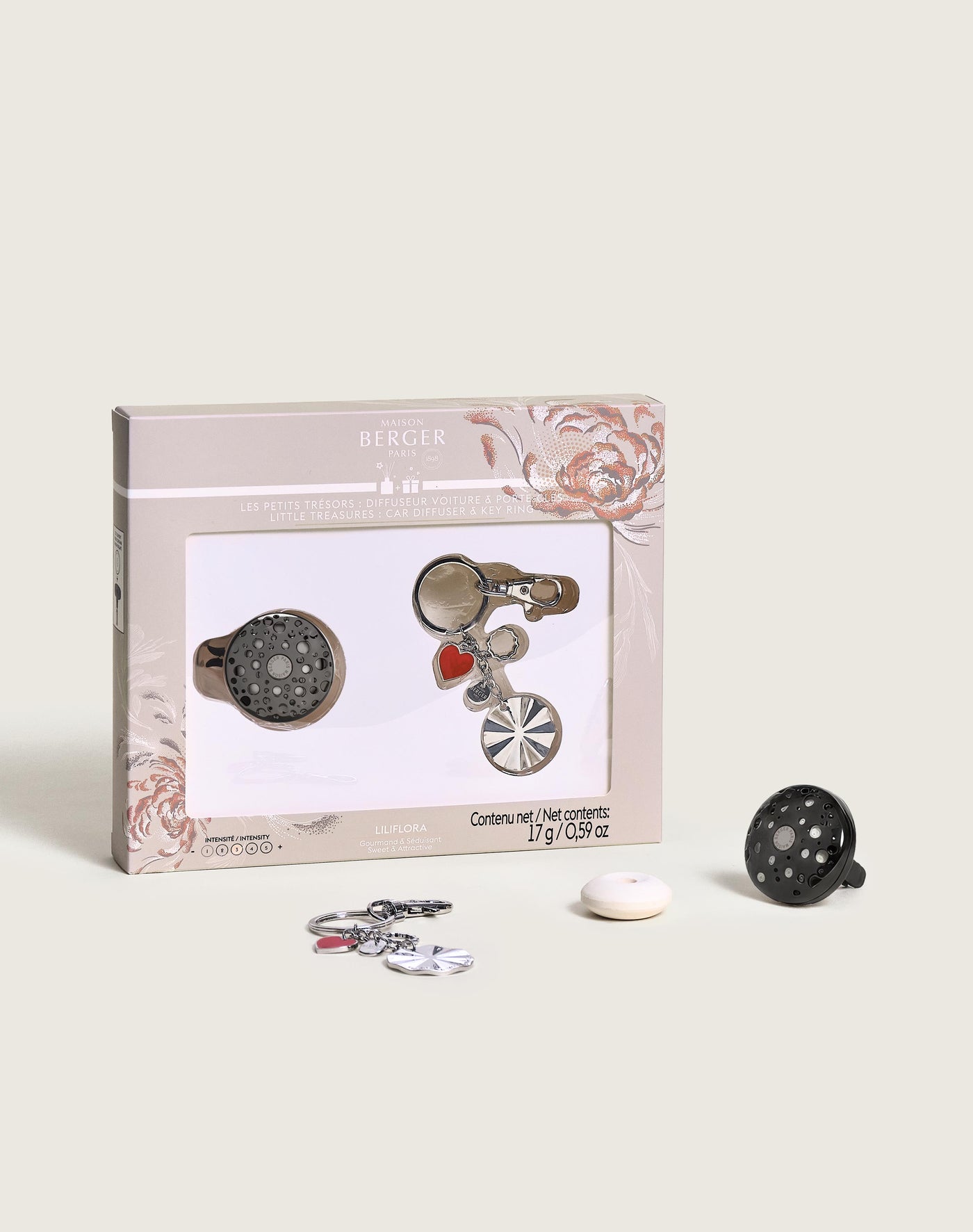 Little Treasures Ophelia Gift Pack Silver/Gun Metal car diffuser & key rings